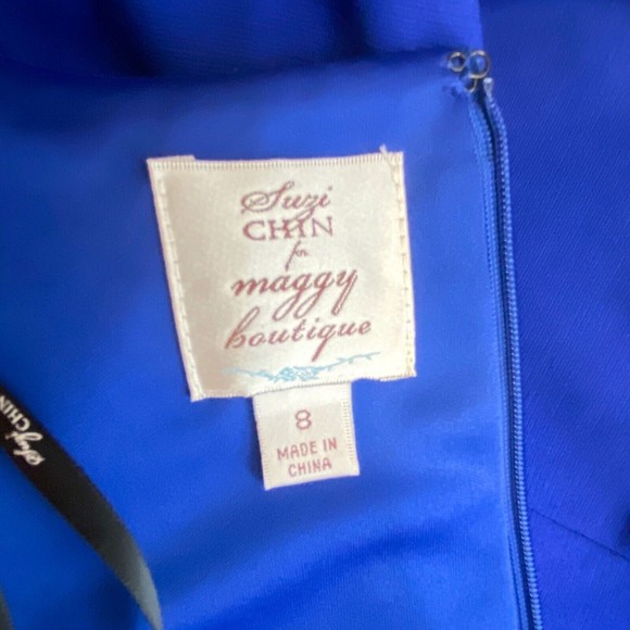 Suzi Chin Bodycon Sheath Dress Size 8 Blue White Color Block Pockets Maggy - Picture 5 of 6